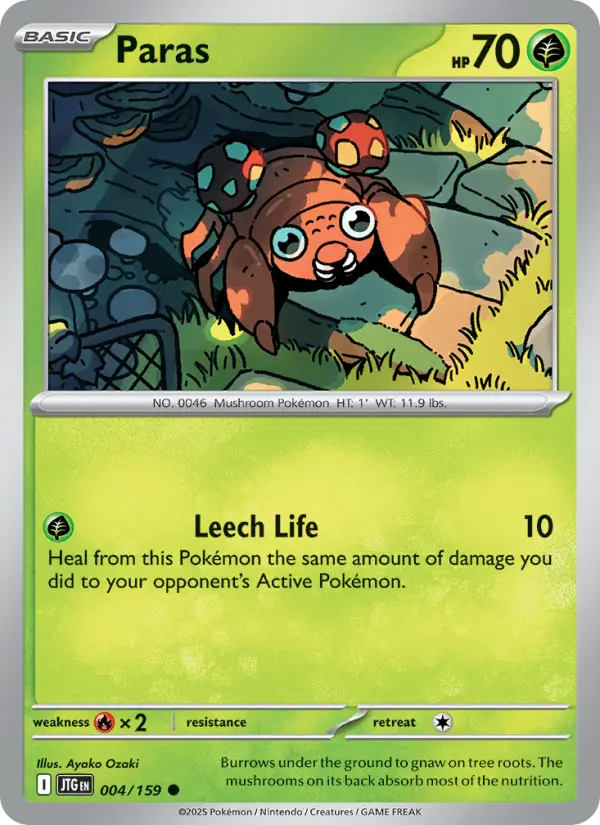 Paras Common Pokemon card #004 from Journey Together