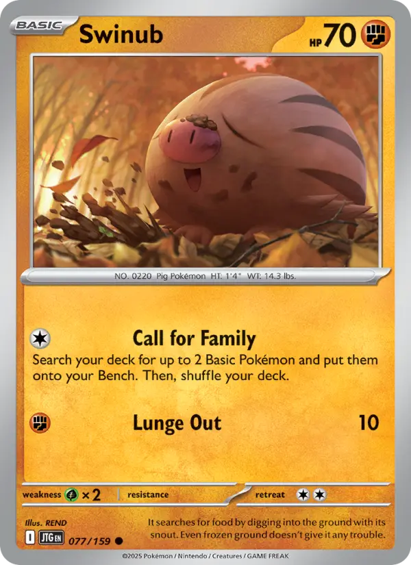 Swinub Common Pokemon card #077 from Journey Together