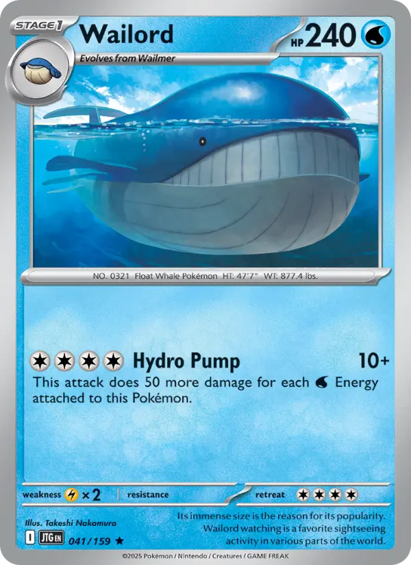 Wailord Rare Pokemon card #041 from Journey Together