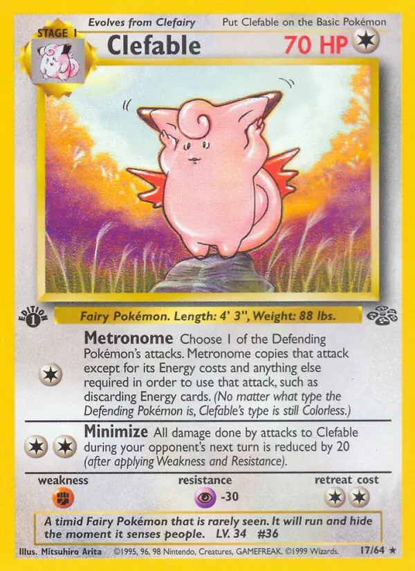 Clefable Rare Pokemon card #17 from Jungle