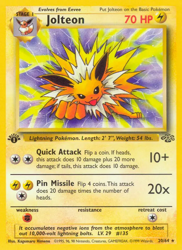 Jolteon Rare Pokemon card #20 from Jungle
