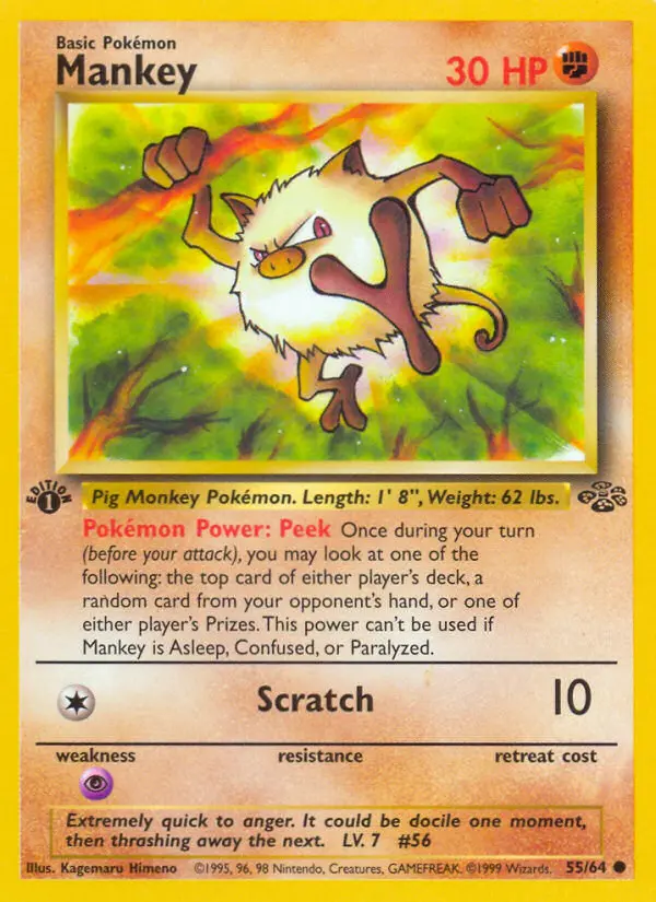 Mankey Common Pokemon card #55 from Jungle