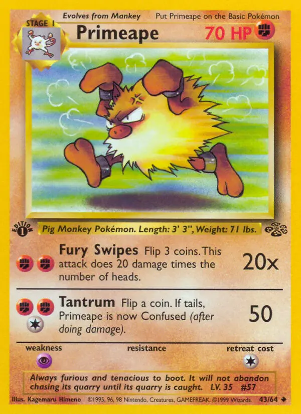 Primeape Uncommon Pokemon card #43 from Jungle