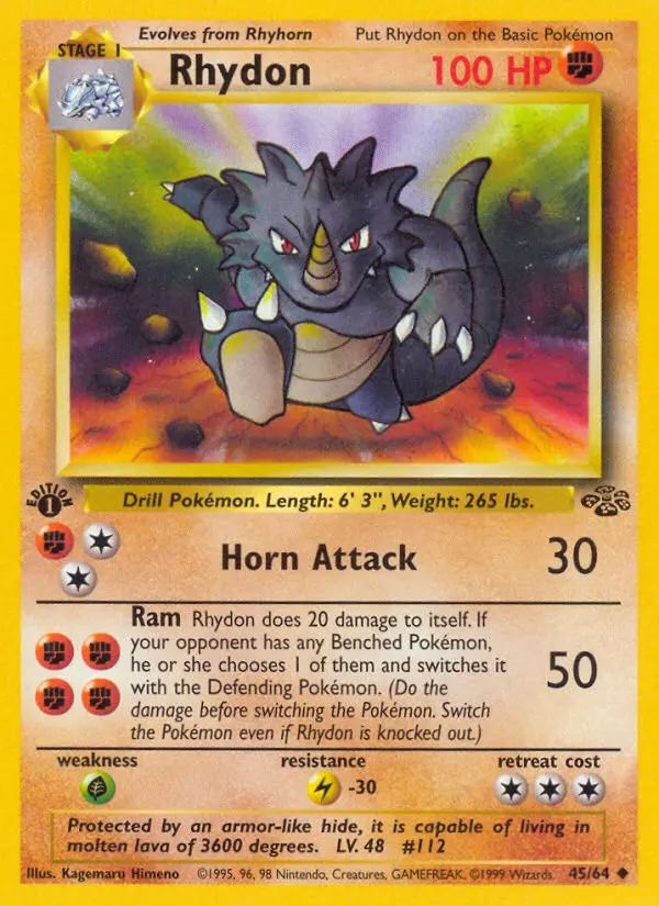 Rhydon Uncommon Pokemon card #45 from Jungle