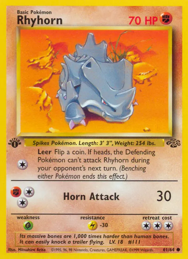 Rhyhorn Common Pokemon card #61 from Jungle