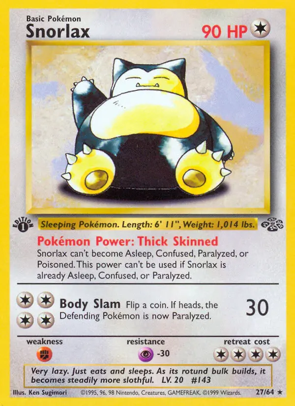 Snorlax Rare Pokemon card #27 from Jungle