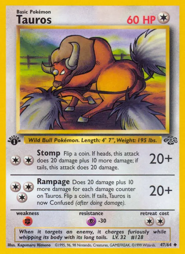 Tauros Uncommon Pokemon card #47 from Jungle