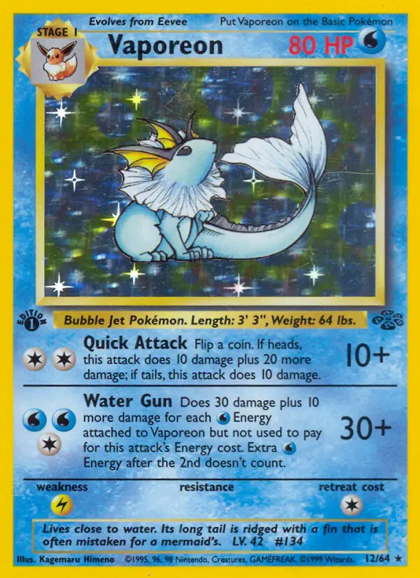 Vaporeon Rare Pokemon card #12 from Jungle