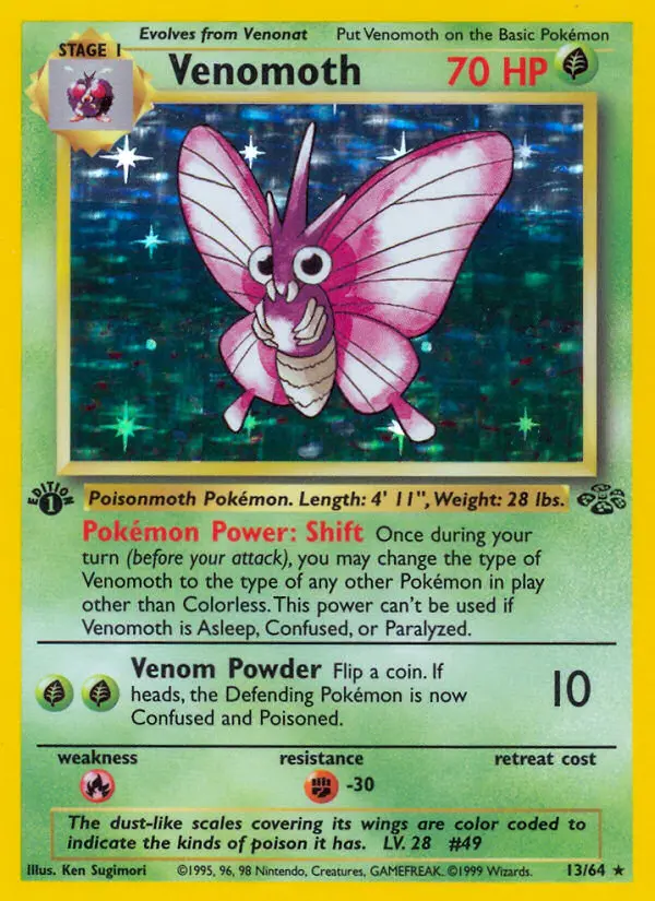 Venomoth Rare Pokemon card #13 from Jungle
