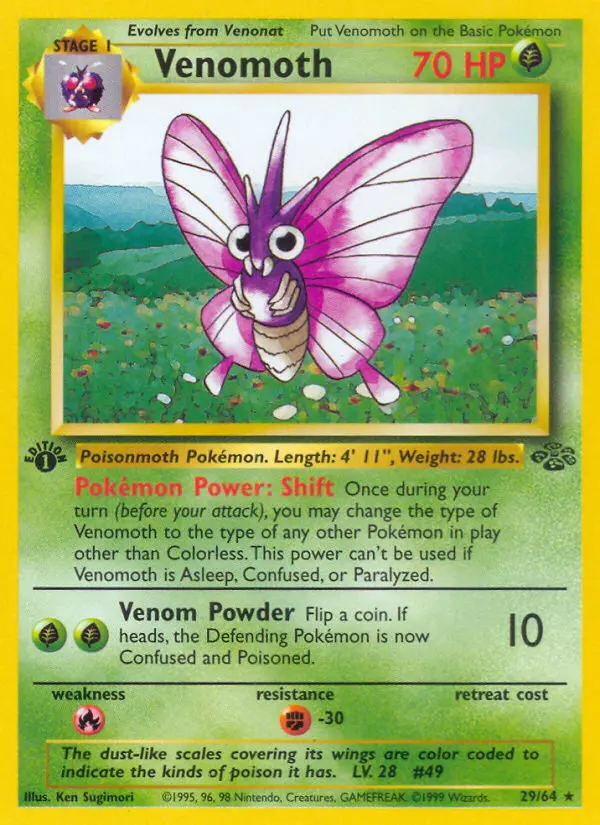 Venomoth Rare Pokemon card #29 from Jungle