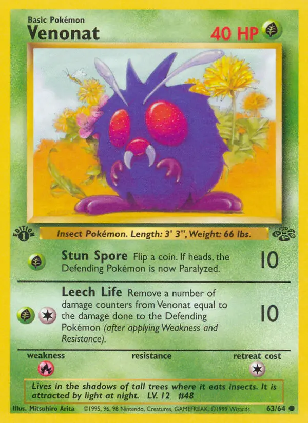 Venonat Common Pokemon card #63 from Jungle