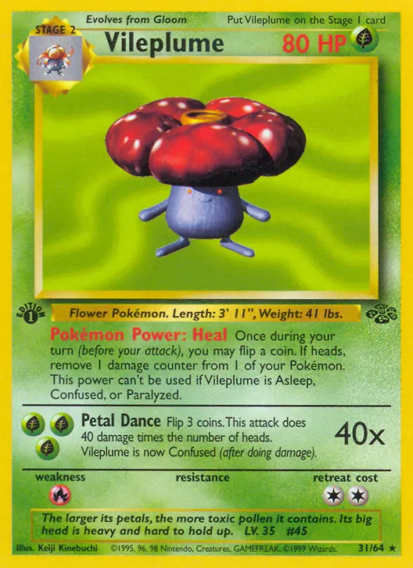 Vileplume Rare Pokemon card #31 from Jungle