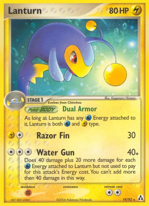 Lanturn Rare Pokemon card #19 from Legend Maker