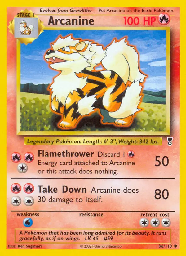 Arcanine Uncommon Pokemon card #36 from Legendary Collection