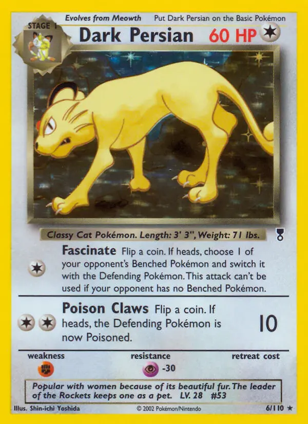 Dark Persian Rare Pokemon card #6 from Legendary Collection