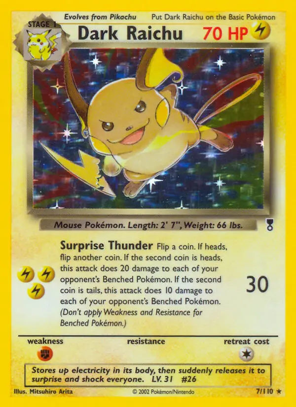 Dark Raichu Rare Pokemon card #7 from Legendary Collection