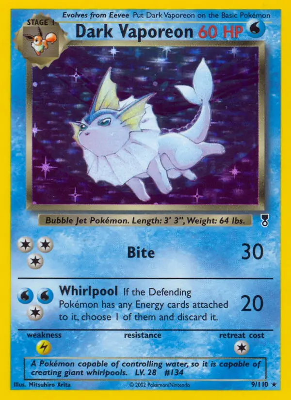 Dark Vaporeon Rare Pokemon card #9 from Legendary Collection