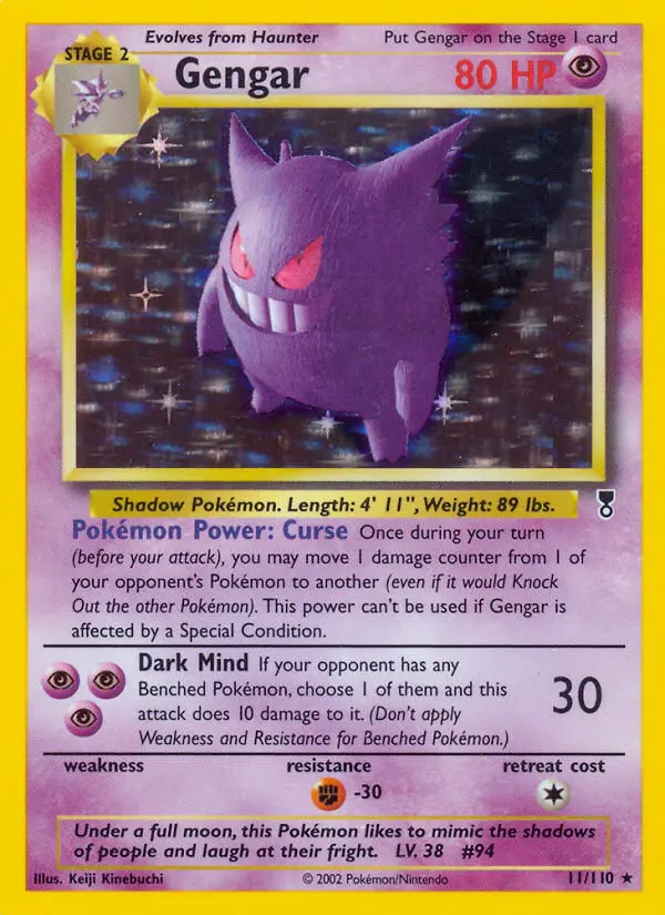 Gengar Rare Pokemon card #11 from Legendary Collection