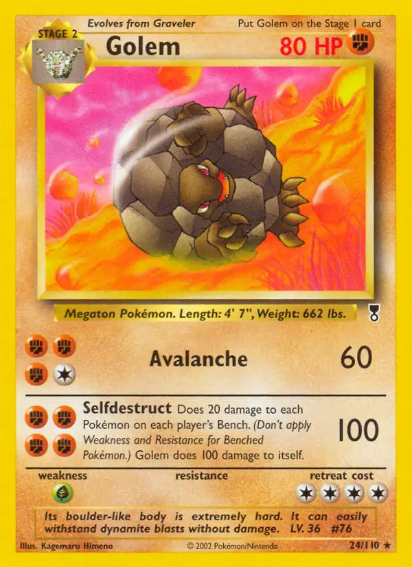Golem Rare Pokemon card #24 from Legendary Collection