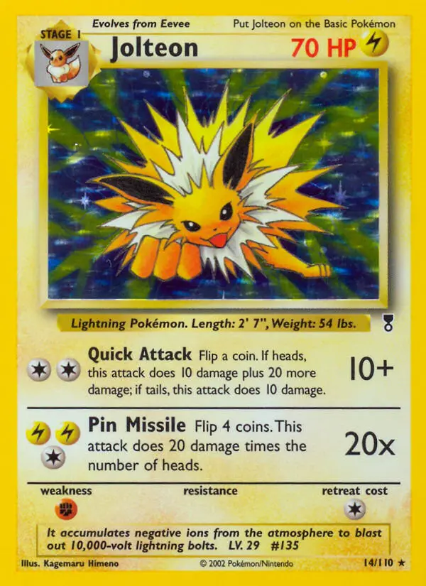 Jolteon Rare Pokemon card #14 from Legendary Collection