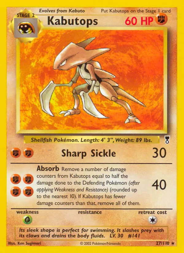 Kabutops Rare Pokemon card #27 from Legendary Collection
