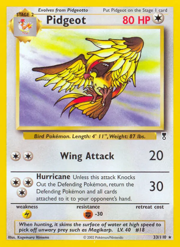 Pidgeot Rare Pokemon card #33 from Legendary Collection