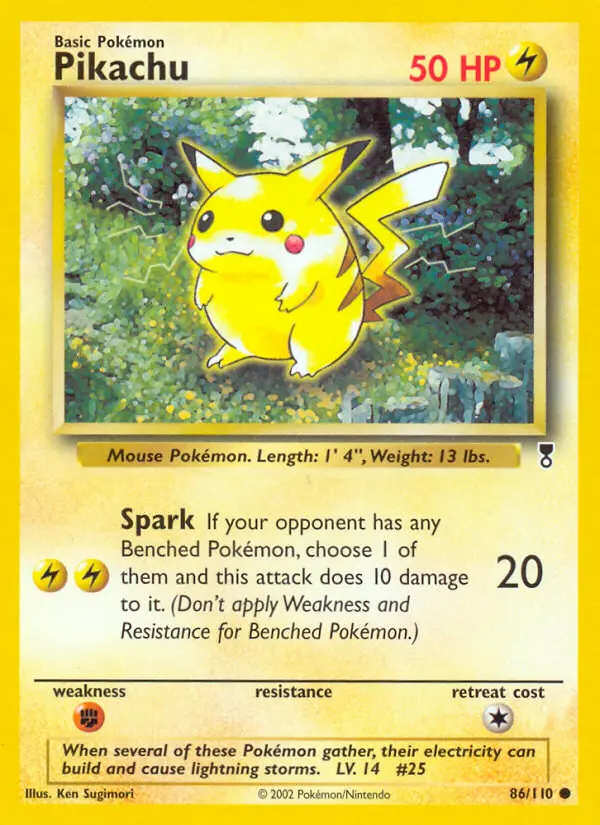 Pikachu Common Pokemon card #86 from Legendary Collection
