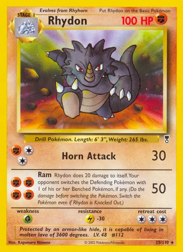 Rhydon Rare Pokemon card #35 from Legendary Collection