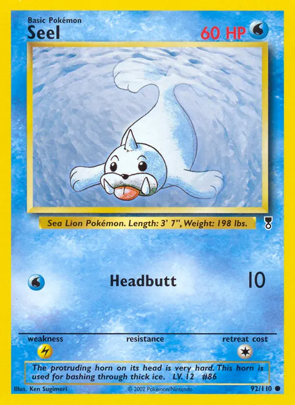 Seel Common Pokemon card #92 from Legendary Collection