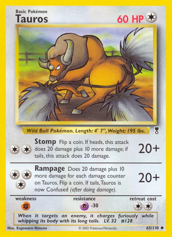Tauros Uncommon Pokemon card #65 from Legendary Collection