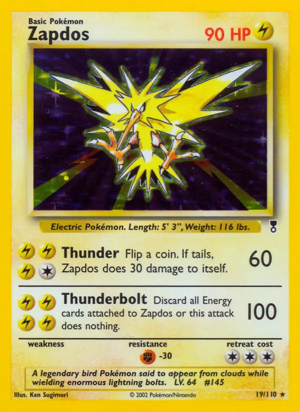 Zapdos Rare Pokemon card #19 from Legendary Collection