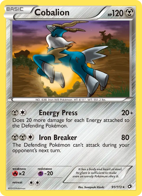 Cobalion Rare Pokemon card #91 from Legendary Treasures