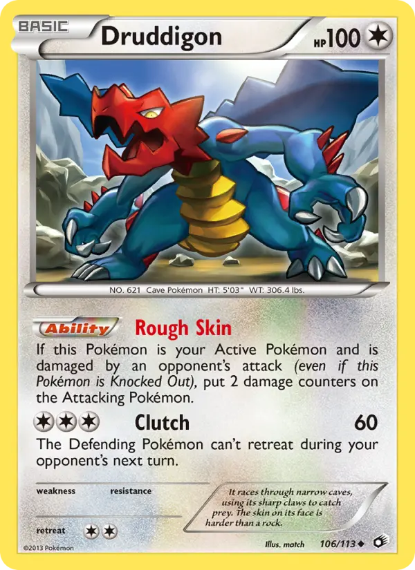 Druddigon Uncommon Pokemon card #106 from Legendary Treasures