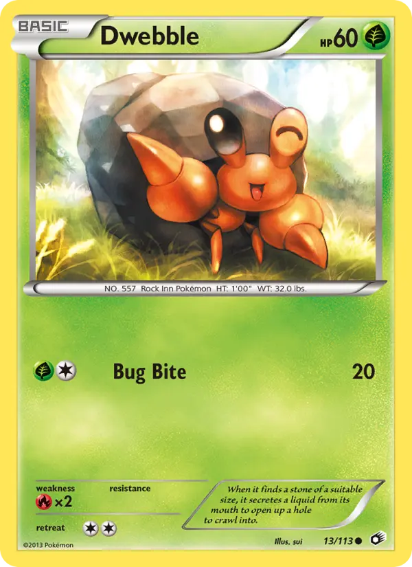 Dwebble Common Pokemon card #13 from Legendary Treasures