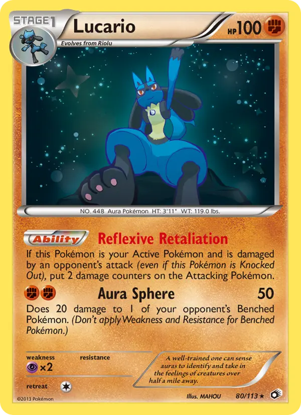 Lucario Rare Pokemon card #80 from Legendary Treasures
