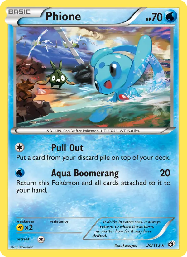 Phione Rare Pokemon card #36 from Legendary Treasures
