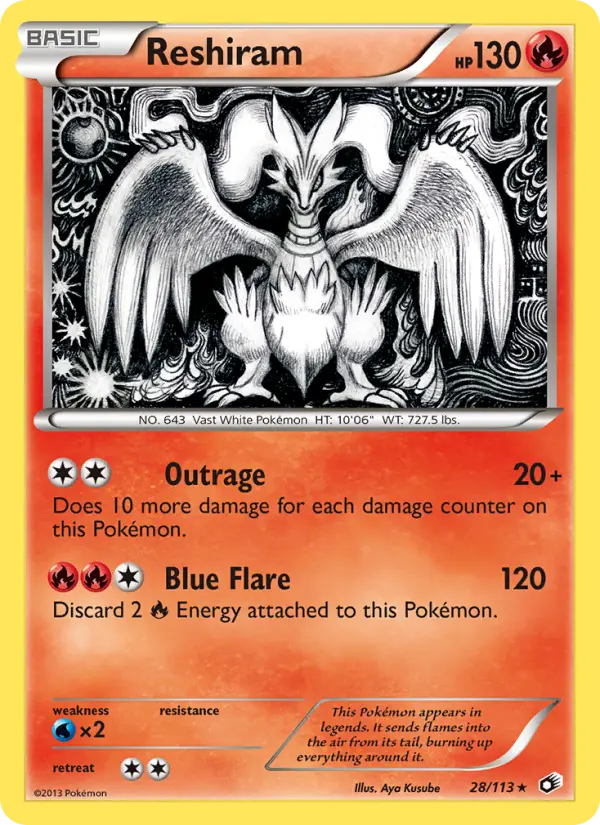 Reshiram Rare Pokemon card #28 from Legendary Treasures