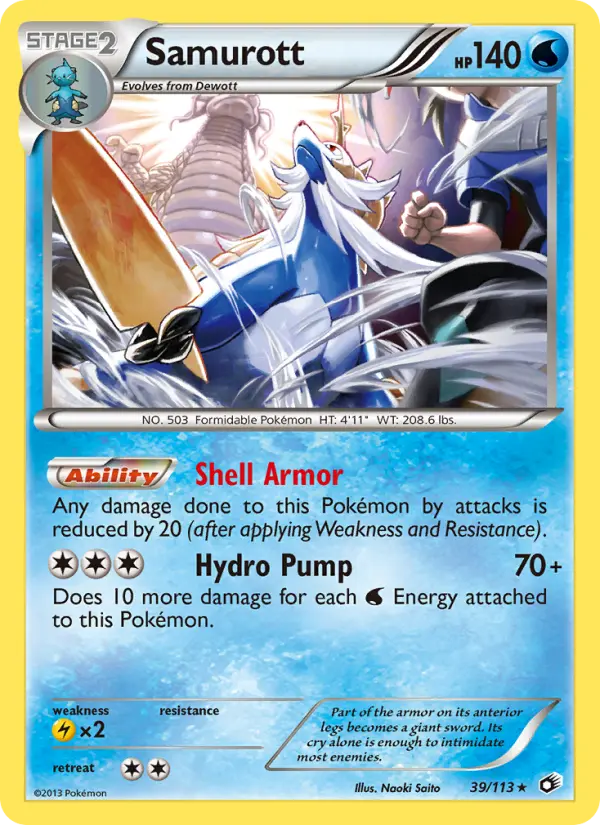 Samurott Rare Pokemon card #39 from Legendary Treasures