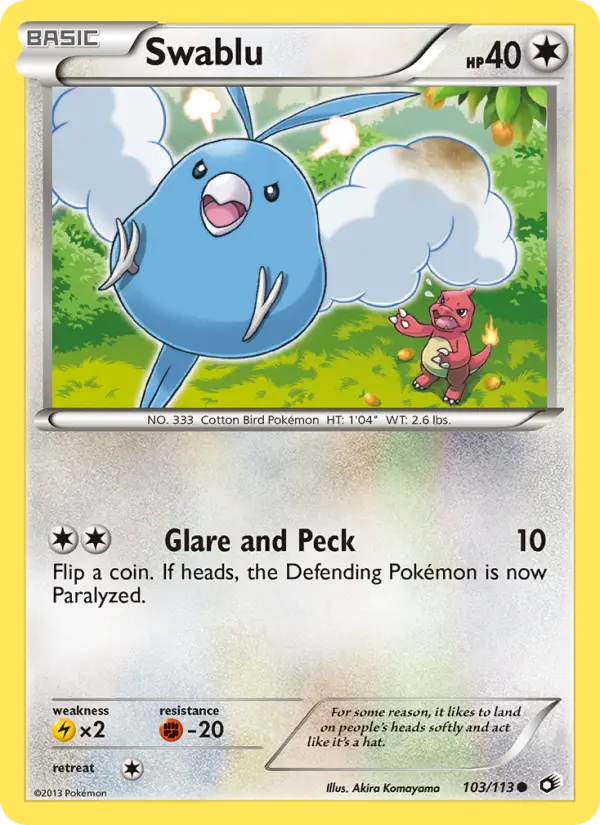 Swablu Common Pokemon card #103 from Legendary Treasures