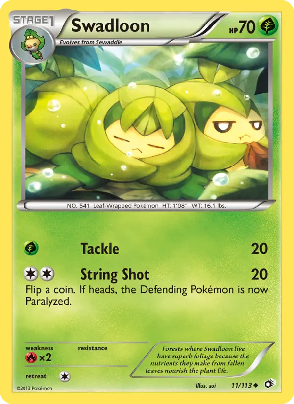 Swadloon Uncommon Pokemon card #11 from Legendary Treasures