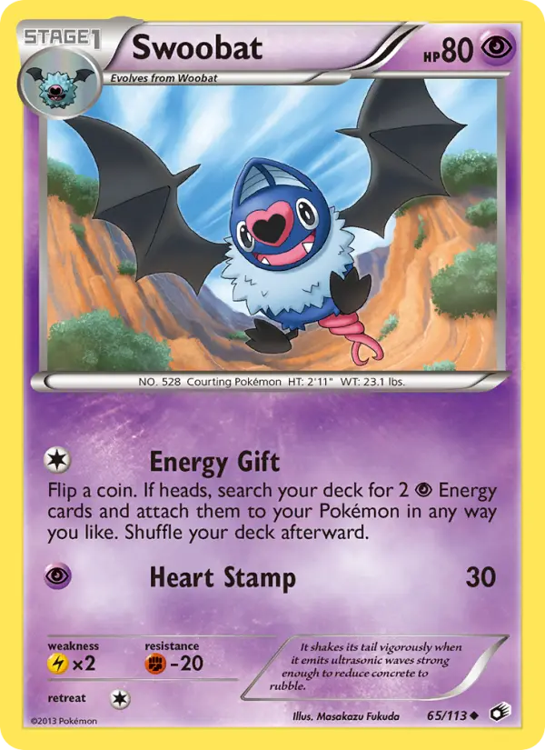 Swoobat Uncommon Pokemon card #65 from Legendary Treasures