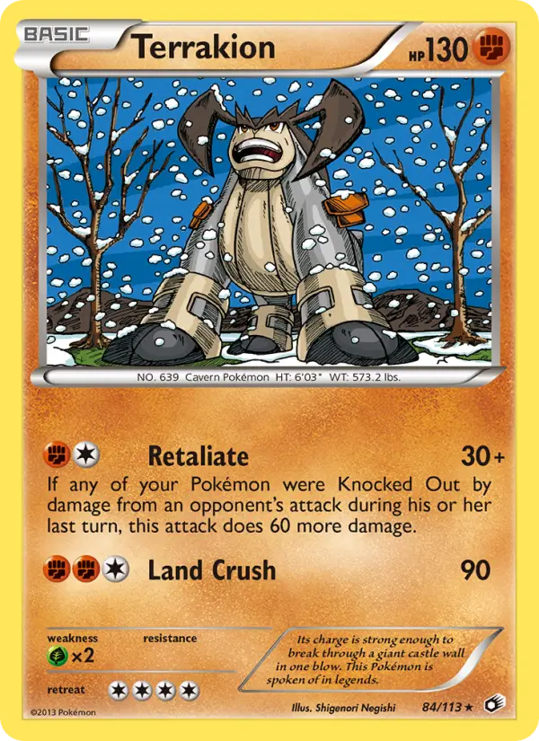 Terrakion Rare Pokemon card #84 from Legendary Treasures