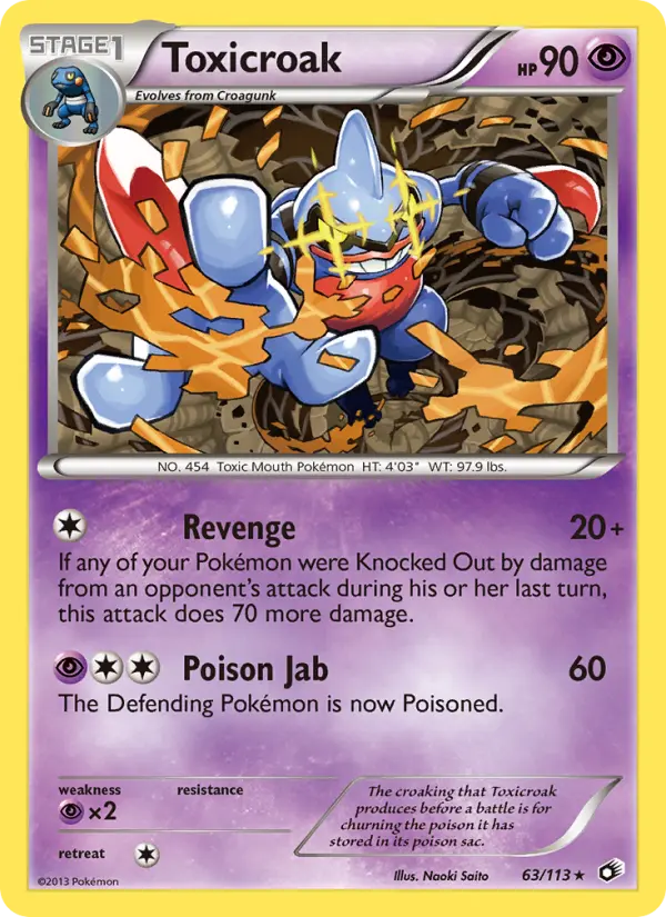 Toxicroak Rare Pokemon card #63 from Legendary Treasures
