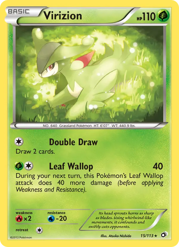 Virizion Rare Pokemon card #15 from Legendary Treasures