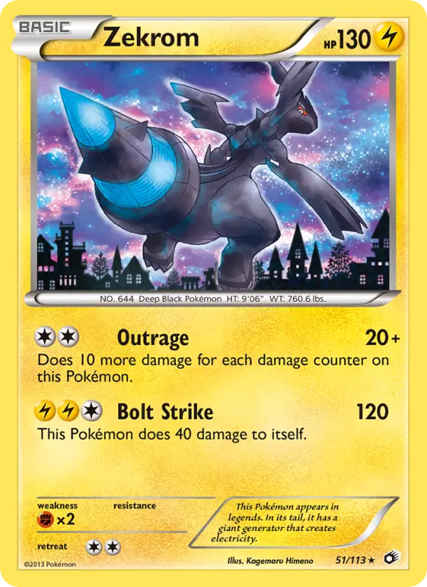 Zekrom Rare Pokemon card #51 from Legendary Treasures