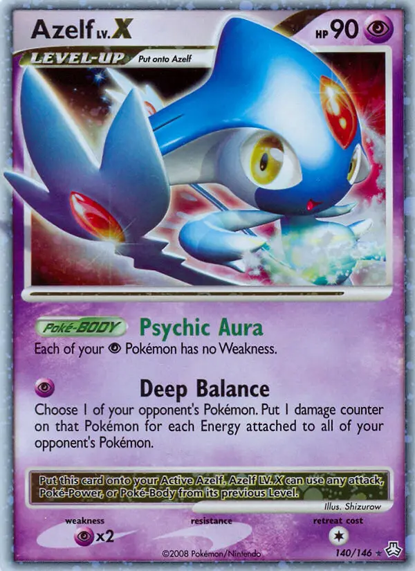 Azelf Rare Holo LV.X Pokemon card #140 from Legends Awakened