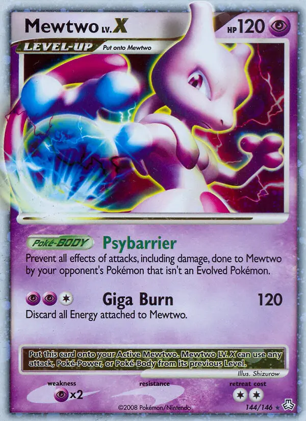 Mewtwo Rare Holo LV.X Pokemon card #144 from Legends Awakened