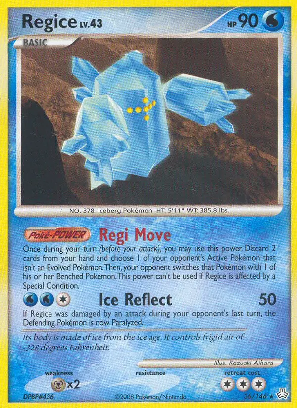 Regice Rare Pokemon card #36 from Legends Awakened