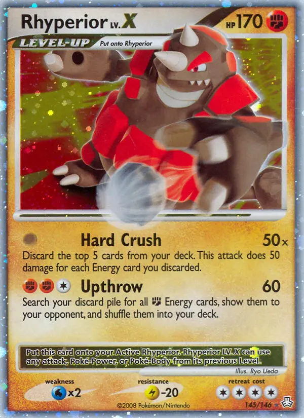 Rhyperior Rare Holo LV.X Pokemon card #145 from Legends Awakened