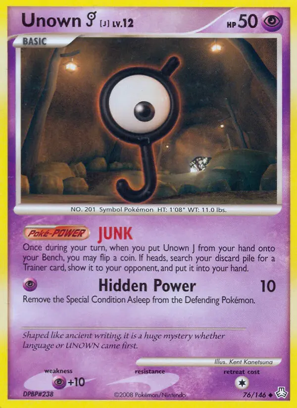 Unown J Uncommon Pokemon card #76 from Legends Awakened